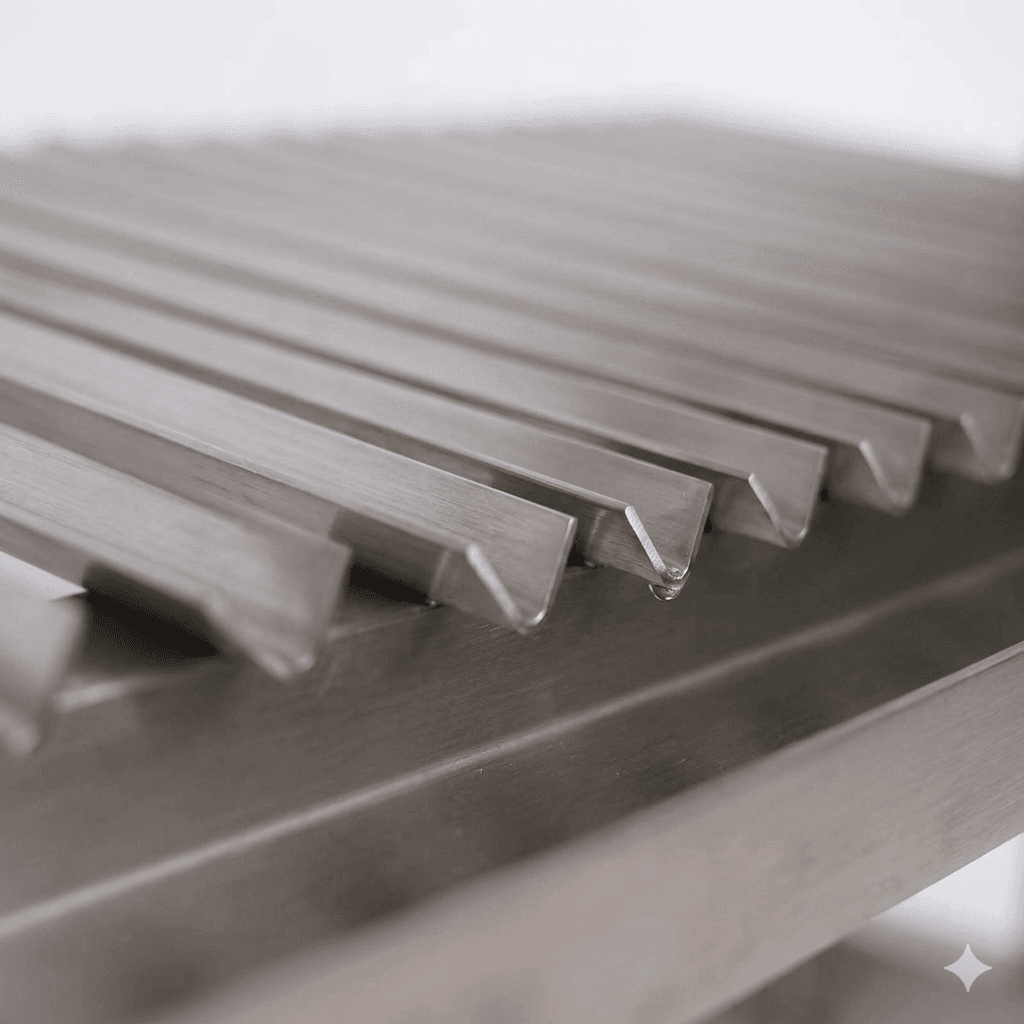 Närbild av V-format galler med fettavrinning