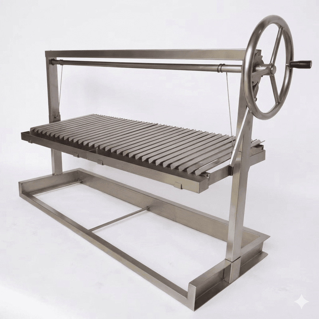 Asado Santa Maria-grill i rostfritt stål, studiobild på vit bakgrund